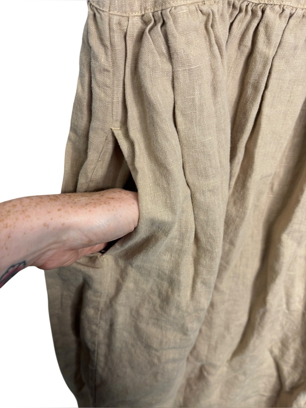 Frank & Eileen Daphne Dress Tan Linen Lightweight Pockets Flowy Size Small - Picture 7 of 13